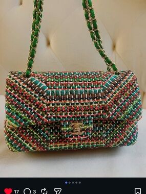 CHANEL Multicolor Tweed Shoulder Bag with Gold CC Hardware